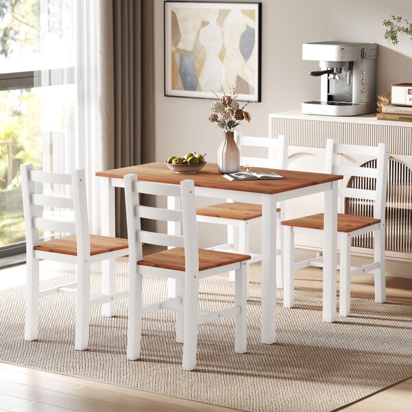 HOMCOM Set da Pranzo, Tavolo da Pranzo, 4 Sedie, Set da Soggiorno, Pino, Marrone+Bianco | Aosom Italy
