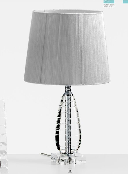 Lampada da tavolo in cristallo OVETTO H 47 cm con paralume colore argento