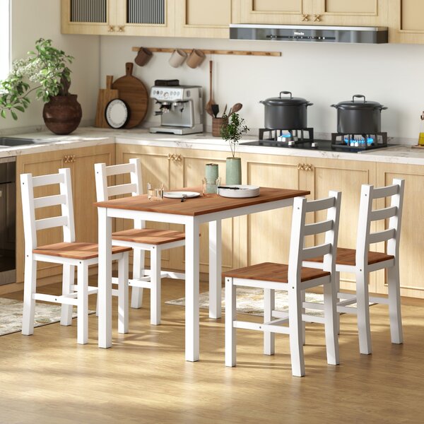 HOMCOM Set da Pranzo, Tavolo da Pranzo, 4 Sedie, Set da Soggiorno, Pino, Marrone+Bianco | Aosom Italy
