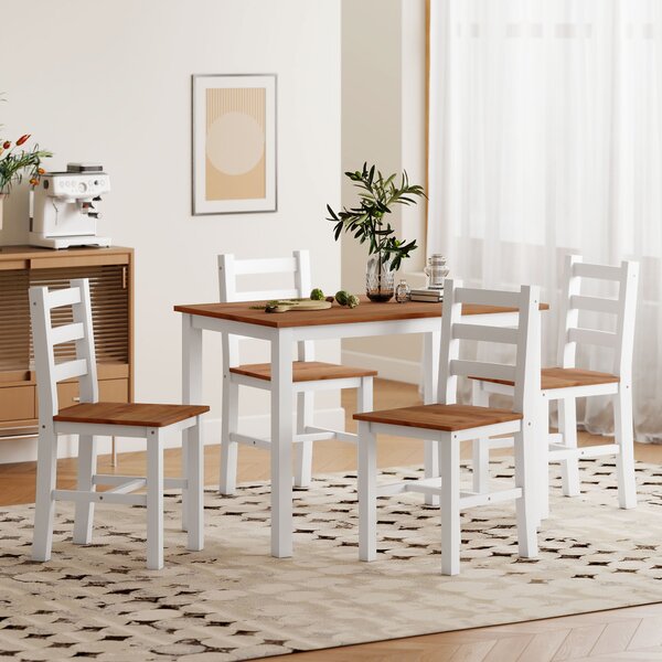 HOMCOM Set da Pranzo, Tavolo da Pranzo, 4 Sedie, Set da Soggiorno, Pino, Marrone+Bianco | Aosom Italy
