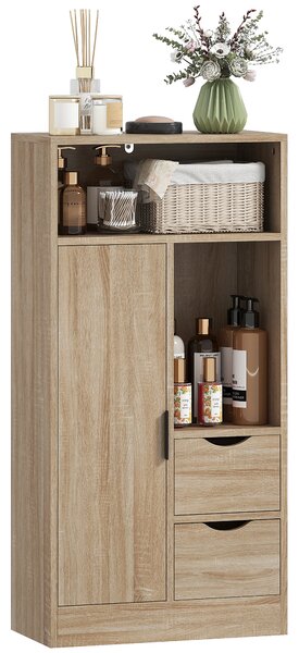 HOMCOM Mobile Bagno Salvaspazio Slim con 2 Cassetti, Ripiani e Armadietto, 50x25x100 cm, Legno Naturale | Aosom Italy