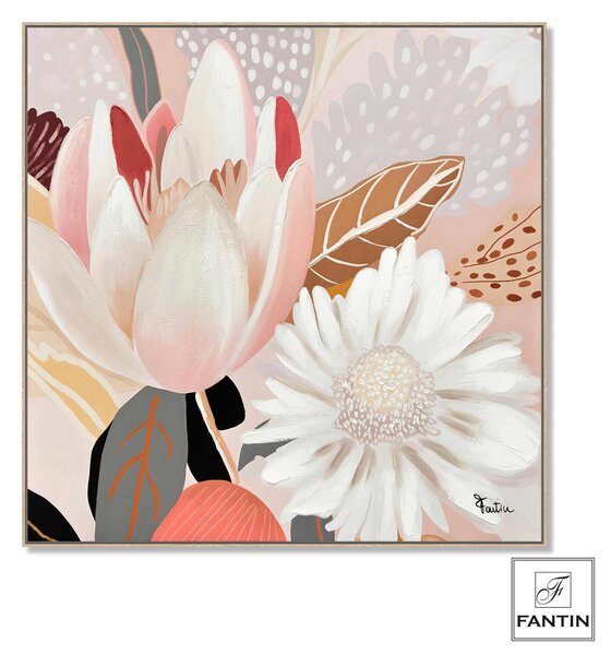 Quadro con cornice da parete Quadro con cornice volto TULIPANO MARGHERITA 100x100x1,6 cm pannello in legno colore con colori acrilici e tempera