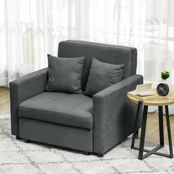 HOMCOM Poltrona Letto in Tessuto Effetto Velluto con 2 Cuscini e Spazio Contenitore, 100x98x88 cm, Grigio | Aosom Italy