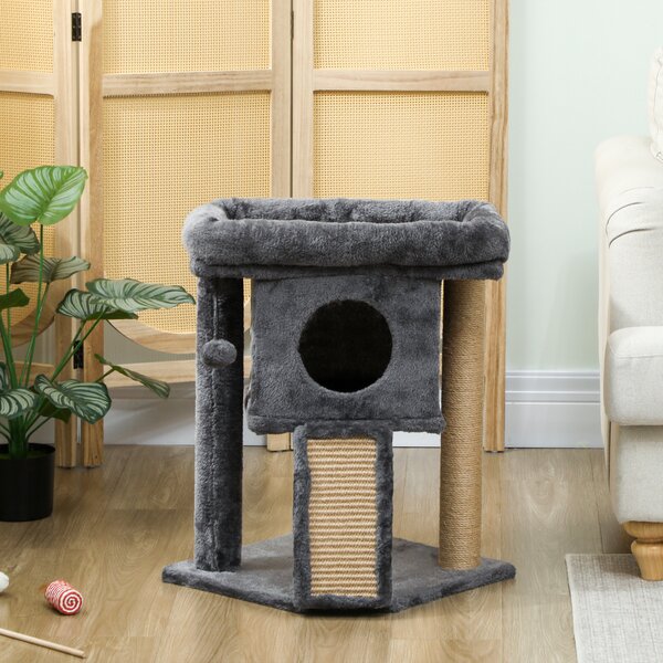 PawHut Albero tiragraffi con tappetino tiragraffi in iuta, piattaforma per sdraiarsi, pallina da gioco, casa per gatti, Beige, 40 x 40 x 57 cm | Aosom Italy
