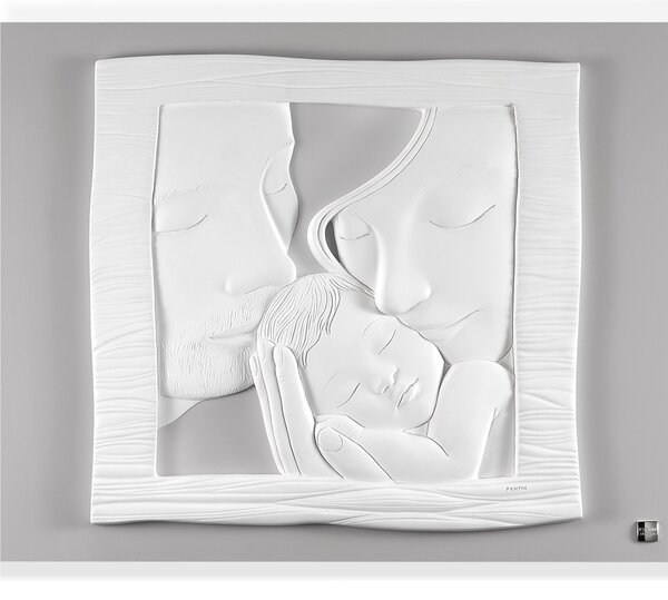 Quadro Sacra famiglia colore bianco Luna con cornice bianca Piccolo 15,5x12,5 cm immagine in resina bianco luna per bomboniera ,battesimo cresima , matrimonio