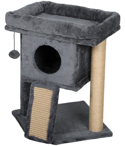 PawHut Albero tiragraffi con tappetino tiragraffi in iuta, piattaforma per sdraiarsi, pallina da gioco, casa per gatti, Beige, 40 x 40 x 57 cm | Aosom Italy