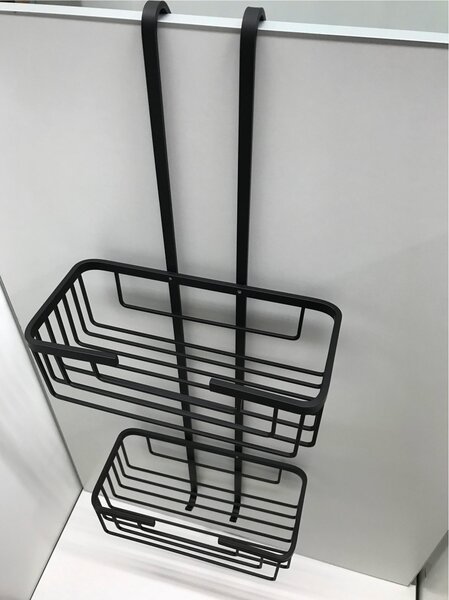Mensola doccia un due piani - Fissaggio a Vetro Box Doccia 26x12xh65 cm ottone cromato spessore Max. Vetro 1,5 cm nero opaco