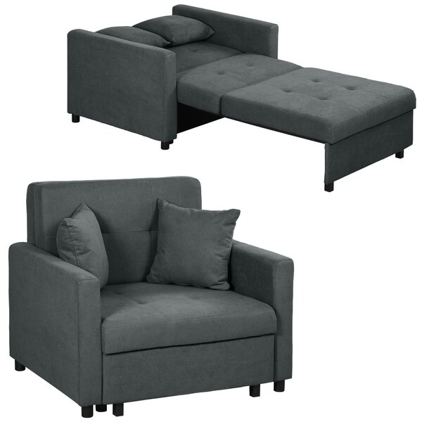HOMCOM Poltrona Letto in Tessuto Effetto Velluto con 2 Cuscini e Spazio Contenitore, 100x98x88 cm, Grigio | Aosom Italy