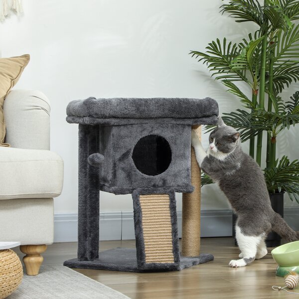 PawHut Albero tiragraffi con tappetino tiragraffi in iuta, piattaforma per sdraiarsi, pallina da gioco, casa per gatti, Beige, 40 x 40 x 57 cm | Aosom Italy