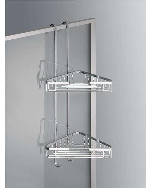 Angolare doccia un due piani - Fissaggio a Vetro Box Doccia 27x20xh69 cm ottone cromato spessore Max. Vetro 1,5 cm