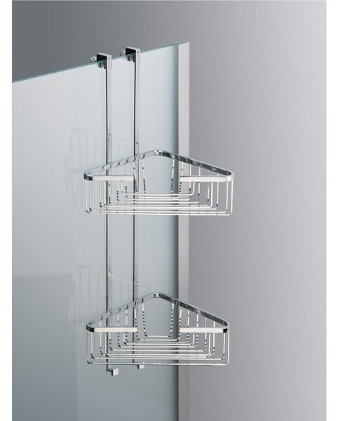 Angolare doccia un due piani - Fissaggio a Vetro Box Doccia 27x20xh65 cm ottone cromato spessore Max. Vetro 1,5 cm