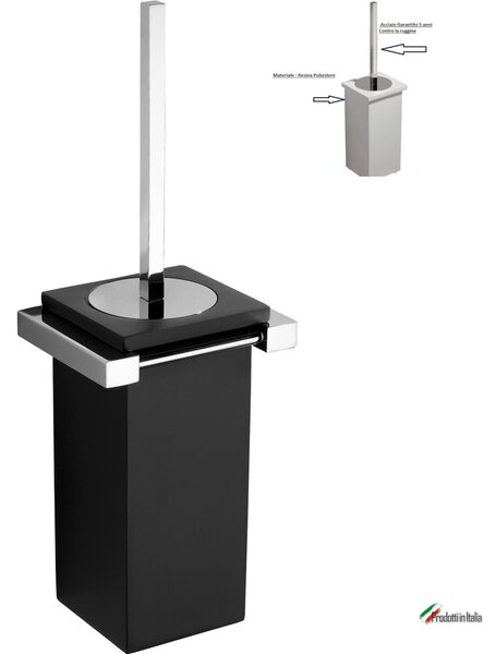 Porta scopino da terra con bossolo in resina poliestere OSCAR 9,5x8,5xh35,5 cm - peso 1,12 stile moderno colore nero