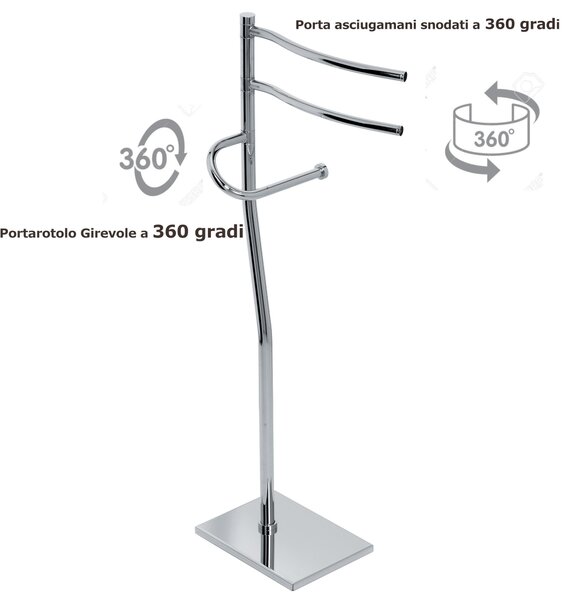 Piantana Porta salviette e portarotolo girevole a 360 gradi in ottone cromato 19x14xh70 cm in Ottone CROMATO Duemila Plus in ottone cromato