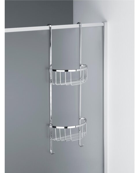 Mensola doccia semicircolare due piani - Fissaggio a Telaio Box Doccia, 23,5x12xh69 cm ottone cromato spessore Max. Vetro 3 cm