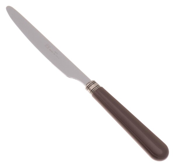 Coltello tavola seghettato MOD Mistral Set di 6 Pezzi in acciaio 18.10 Lunghezza 26 cm manico in PPL lavabile in lavastoviglie colore Marrone