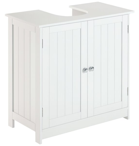 HOMCOM Amardietto Sottolavabo in MDF, Mobiletto Sottolavello Bianco per Bagno Con 2 Ante (60x30x60cm)|Aosom