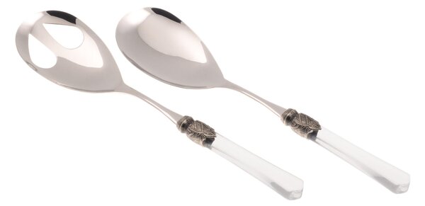 Coppia Insalata set da 2 pezzi Vittoria in acciaio inox 18/10 manico in PMMA effetto madreperlato ghiera anticata 2,5 mm colore trasparente