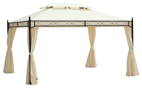 Outsunny Gazebo da Giardino in Metallo con Doppio Tetto e 4 Tende Laterali, 3x4m, Crema | Aosom Italy