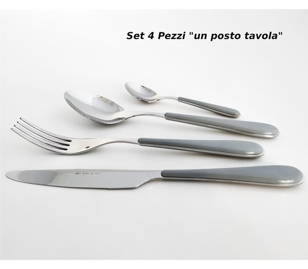 Posto tavola 4 Pezzi per 1 Persona SPRING in acciaio inox 18/10 spessore Acciaio 2 mm manico in ABS Grigio