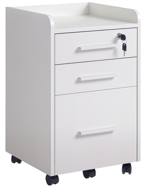 HOMCOM Cassettiera da Ufficio a 3 Cassetti con maniglie, Ripiano e 5 Ruote, in pannello truciolare e MDF, Bianco,39.2 x 40 x 65.4cm|Aosom Italy