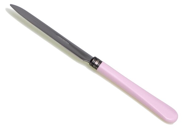 Coltello tavola seghettato MOD Giulietta Set di 6 Pezzi in acciaio 18.10 Lunghezza 23 cm manico in PBT lavabile in lavastoviglie colore rosa
