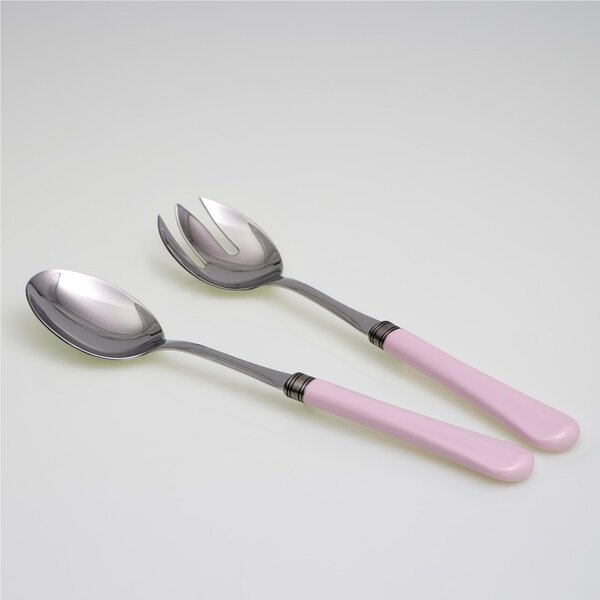 Coppia Insalata set da 2 pezzi Giulietta in acciaio inox 18/10 manico in metacrilato spessore 1,5 mm colorato rosa