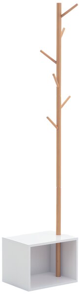 Homcom Appendiabiti con Panchina Cubo per Scarpe per Ingresso e Camera da Letto 6 Ganci, bambù Legno MDF, Bianco|Aosom