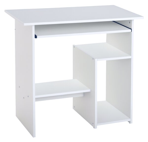HOMCOM Scrivania Porta PC Moderna Salvaspazio, Ripiano per CPU e Mensola Tastiera Estraibile in Legno, 80x45x75cm, Bianco|Aosom