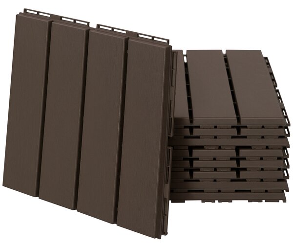 Outsunny Set 9 Mattonelle a Incastro per Terrazzo, Piastrelle (30x30x2cm) in PP Antiscivolo, Area: 0.81 mq, Marrone|Aosom