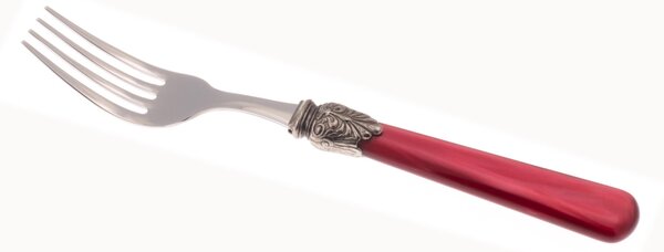 Forchetta tavola ELENA Set di 6 Pezzi in acciaio 18.10 AISI430 Lunghezza 26 cm manico in Polimetilmetacrilato PMMA con ghiera metallica lavabile in lavastoviglie Bordeaux