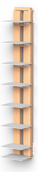 Libreria verticale Fissaggio a PARETE SOSPESA ZIA ORTENZIA 19x20xh 110 cm con struttura in legno massello di faggio evaporato colore naturale. Mensole in acciaio smaltato