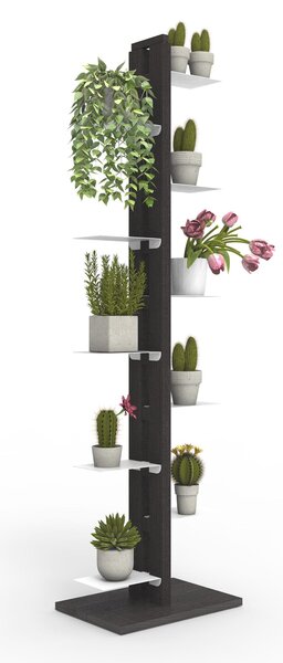 Porta piante a colonna ZIA FLORA 42x30xh 155 cm con - dist. in altezza min 33-max 44 cm legno massello di faggio evaporato colore Nero Mensole in acciaio smaltato