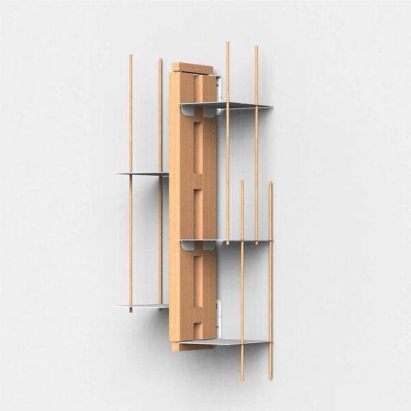 Libreria verticale Fissaggio a PARETE SOSPESA ZIA VERONICA 20x32xh 65 cm con struttura e bacchette in legno massello di faggio evaporato colore naturale. Mensole in acciaio smaltato