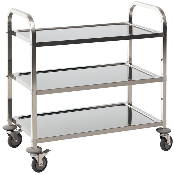 HOMCOM Carrello da Cucina 3 Ripiani e 4 Ruote con Freni Cuscinetti Anti-Collisione in Acciaio Inossidabile 430 Argento 85x45x90cm|Aosom