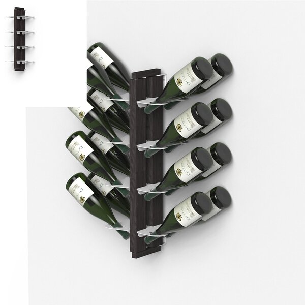 Porta Bottiglie di Vino Sospesa Bifacciale fissaggio a muro 20x26xh 65 cm con struttura in legno massello di faggio evaporato colore NERO. Mensole in acciaio smaltato