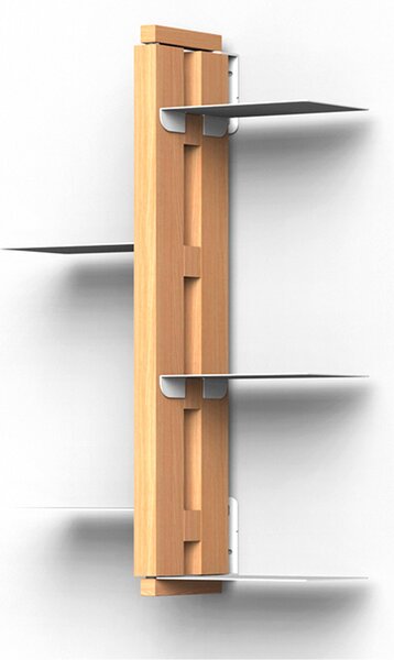 Porta piante Fissaggio a Parete Bifacciale ZIA FLORA 22x11xh 75 cm con struttura I in legno massello di faggio evaporato colore naturale Mensole in acciaio smaltato