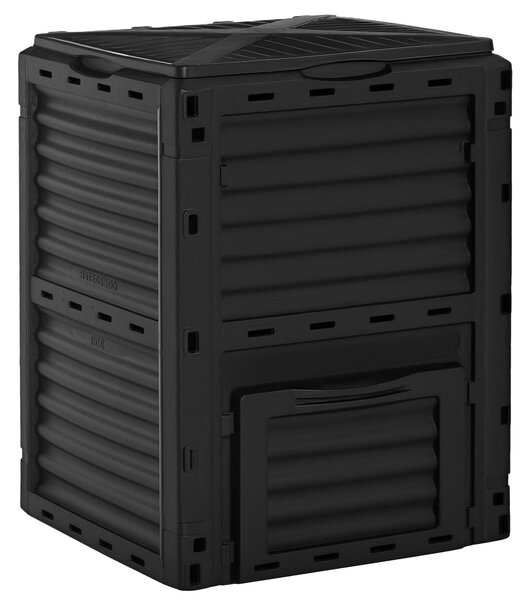 Outsunny Compostiera da Giardino, Compostiera Domestica da 300L in Plastica Nera, Bidone per Compost con Coperchio a Incastro|Aosom