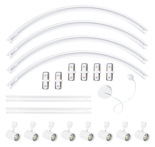 Sistema di illuminazione a binario moderno con 8 faretti bianchi monofase ovale 200 cm - Iconic Jeana