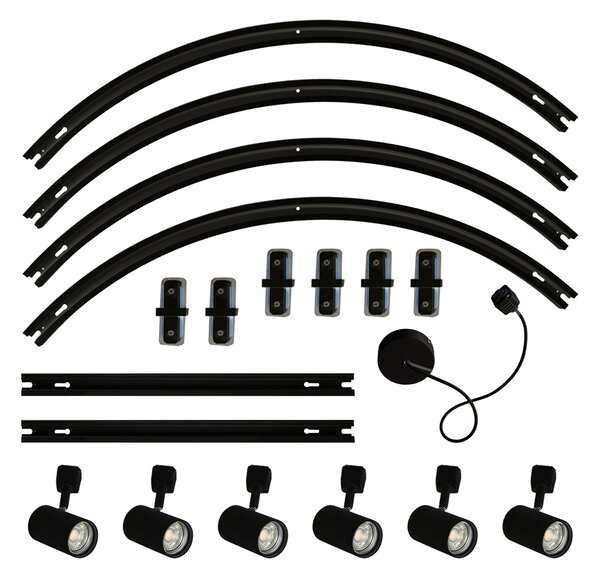 Sistema di illuminazione a binario moderno con 6 faretti neri, monofase, ovale 100 cm - Iconic Jeana