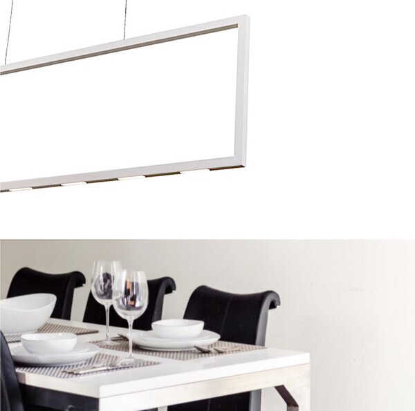 Lampada A Sospensione SAPHIR in Acciaio e Policarbonato 110x60xh 1200 cm- 34 W- 2250 Luci verso il basso e verso L'alto Lumen finitura Colore bianco