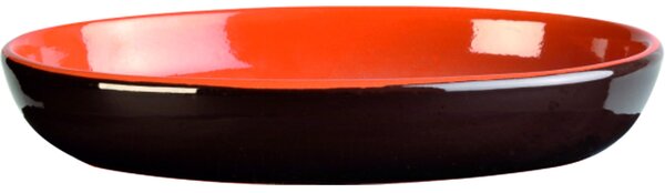 Tegame ovale, pirofila in Terracotta Smaltata 28xh5,0 cm - lt 1,0 peso 0.90 kg No Piombo no Cadmio linea Terra Colore marrone