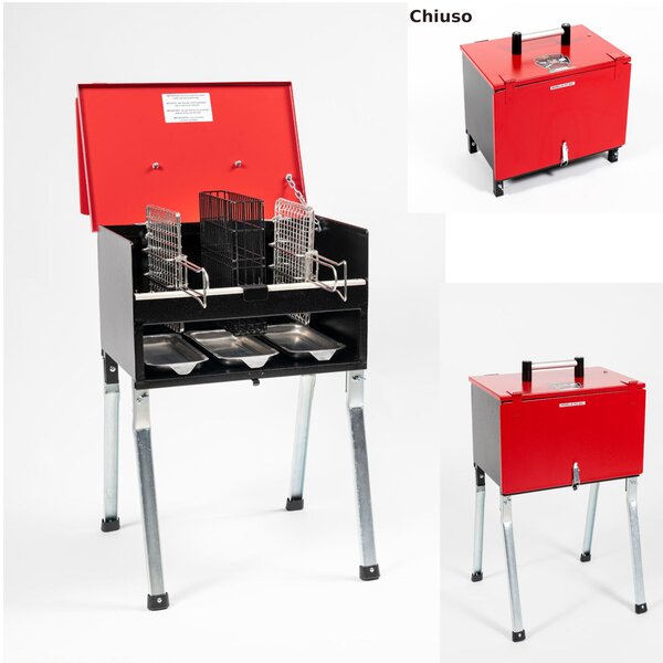 Barbecue richiudibile e Portatile a Carbone per Pic Nic dimensioni 45x32 cm-peso 14kg NON Fa Fumo Lamiera Verniciata A forno rosso