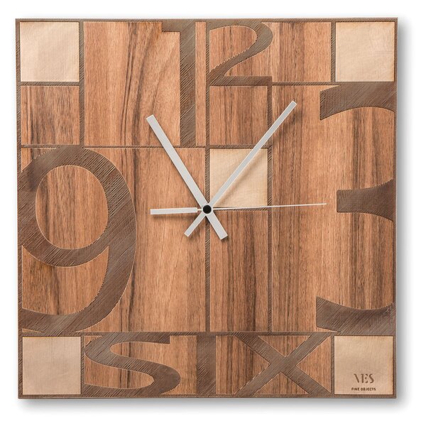 Orologio da parete il legno Quadrato MONDRIAN 40x40 cm realizzato con lavorazioni modernissime decoro tracciati colore avorio