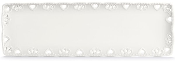 Vassoietto rettangolare traforato in porcellana bianca traforata 35x11,5 cm adatto per caff�, pasticcini , torrone e dolci colore bianco