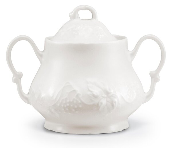 Zuccheriera in in porcellana con decoro a rilievo 14x9,5xh11,5 cm Collezione Toscana lavabile in lavastoviglie porcellana Di Limoges Bianco Freddo