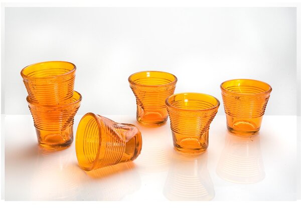 Bicchiere in vetro accartocciato caff� DEVOTION TO COLORS 6,5x6,5xh6 cm confezione 6 pezzi arancio