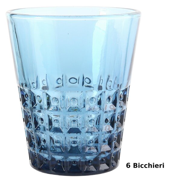 Bicchieri Acqua WINDSOR 6 pezzi diametro 8,5xh10 cm - 250 Ml in vetro pressato adatto alla lavastoviglie colore Blu