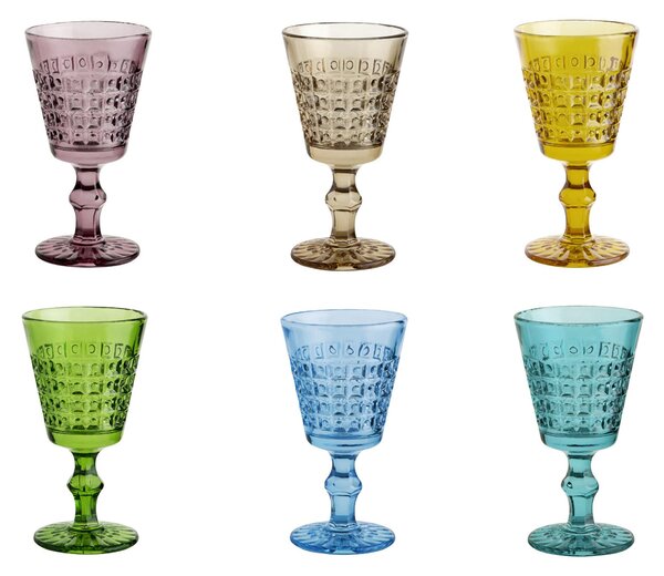 Calici SET 6 pezzi in Pasta di Vetro WINDSOR diametro 8,7xh16 cm - 260 Ml in vetro pressato adatto alla lavastoviglie colore multicolor