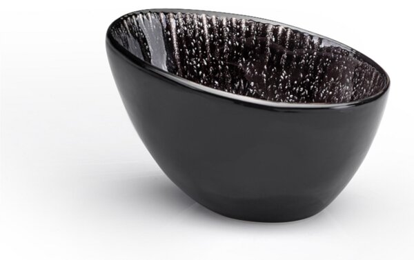 Coppetta obliqua stoneware Gres SIRIUS 10,5x7,5xh6 cm Decorazione sotto smalto lavabile in lavastoviglie Nero Lucido