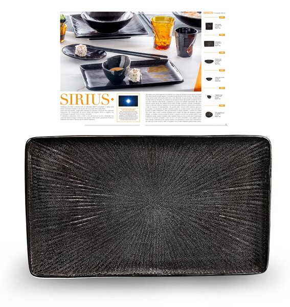 Piatto rettangolare stoneware Gres SIRIUS 30x18xh2,5 cm Decorazione sotto smalto lavabile in lavastoviglie Nero Lucido